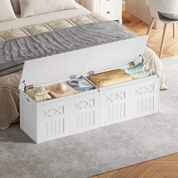 Hzuaneri 59" Extra Large Storage Bench, Wooden Storage Chest with 2 Safety Hinge, 70.8 Gal Capacity, Large Toy Chest for Entryway, Living Room, Bedroom, White
