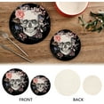 thumbnail image 4 of Coolnut Flower Halloween Sugar Skull Pot Holder Set of 2, Wear-Resistant and Non-Slip Stylish Round Pot Holder for Daily Kitchen, Dining Table, Office, Cafe, Restaurant, BBQ Home Decor Gifts, 4 of 6