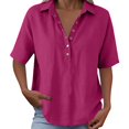 thumbnail image 3 of Womens Tops Summer Tops For Women Casual V Neck Pullover Mid Sleeve Button Down Blouses Womens T Shirts, 3 of 7