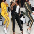 thumbnail image 1 of Koszal 2Pcs Women Jogging Suit Sequins Patchwork Tracksuits Sweatshirt Coat Pants Set, 1 of 7