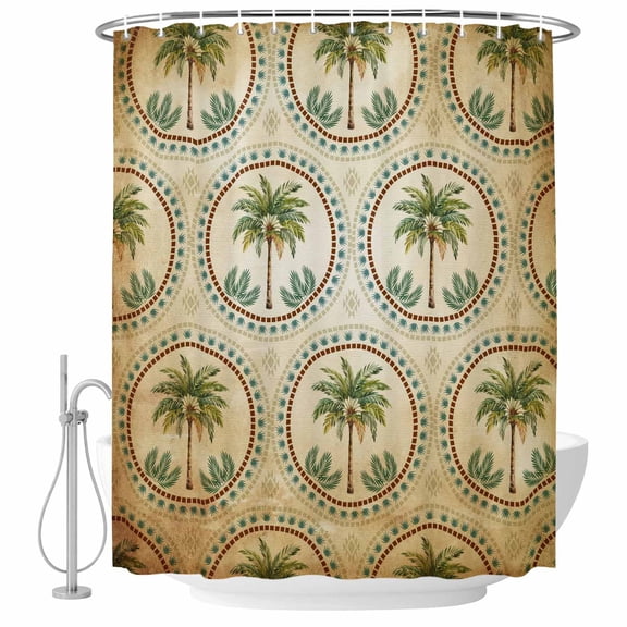 Vintage Palm Trees Shower Curtain, Waterproof Shower Curtains for Bathroom, Summer Botanical Retro Watercolor Washable Fabric Bathtub Curtain Set Bath Decor with 12 Hooks Stall 36"x72"