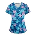 thumbnail image 2 of Minjewel Women's Plus Size Printed V-Neck Short Sleeve Scrubs for Women Set, Playful Animal & Floral Print Scrub Set for Nurses & Caregivers,Dark Blue L, 2 of 5