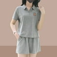 thumbnail image 3 of Traje deportivo de calle frito estilo sal para mujer, nuevo traje de dos piezas con pantalones cortos casuales pequeños y reductores de edad de estilo occidental holgado de verano, 3 of 4