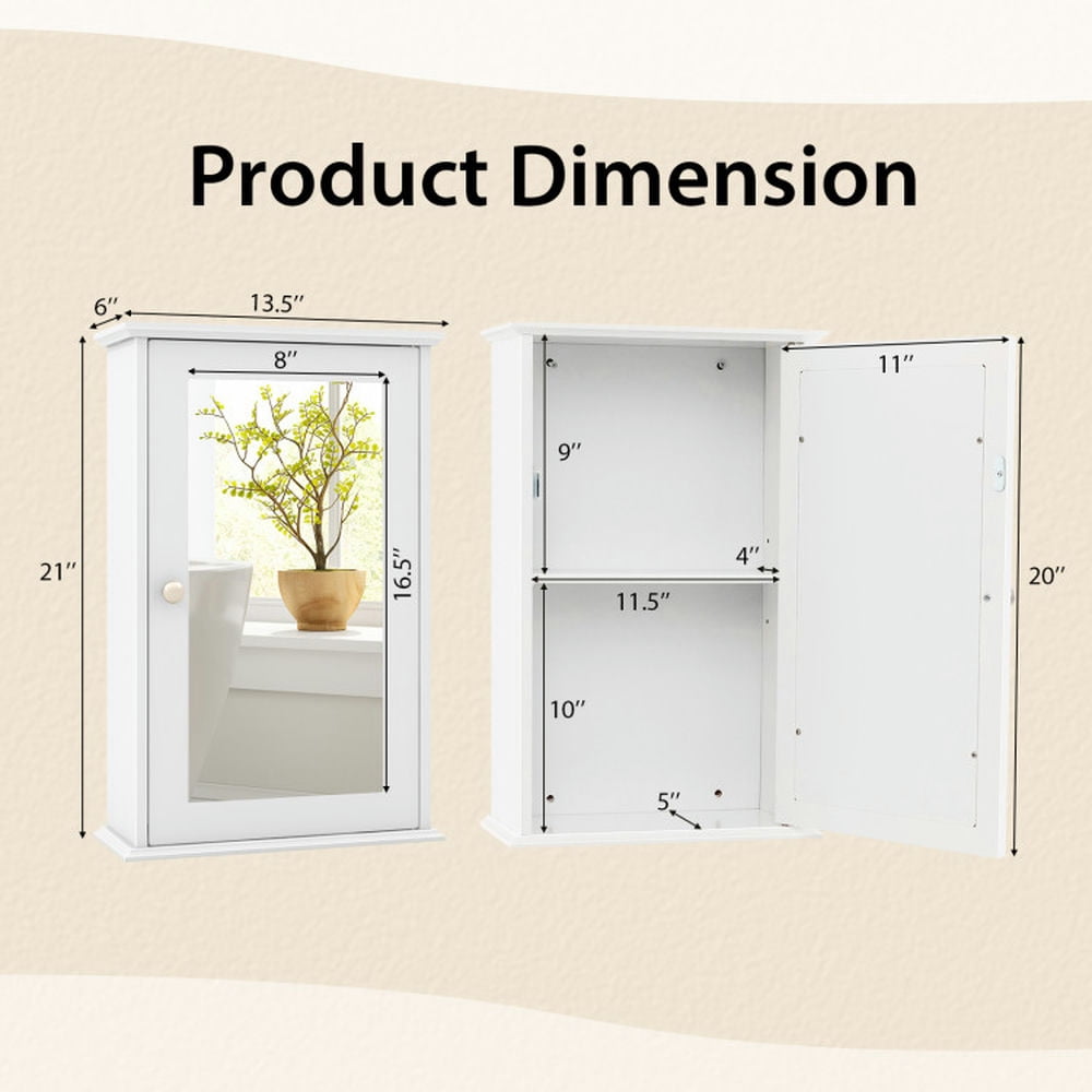 Finihen Bathroom Wall Cabinet, Wall Mounted Bathroom Mirror Cabinet, Bathroom Wall Cabinet with Single Mirror Door, for Bathroom, White Finihen Bathroom Wall Cabinet, Wall Mounted Bathroom Mirror Cabinet, Bathroom Wall Cabinet with Single Mirror Door, for Bathroom, White