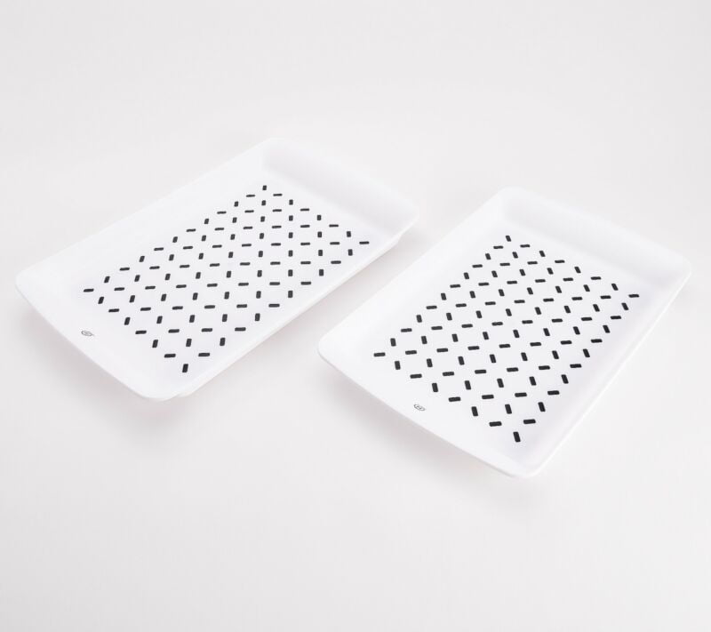 Henning Lee 2Pc Medium & Large Rectangle NonSlip Serving Trays Used