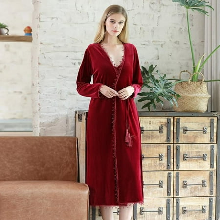 

Sonbest Ladies Korean Velvet Solid Color Nightgown Suspender Pajamas Casual Home Wear Red XL