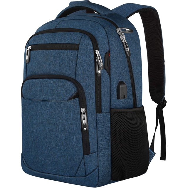 Mochila para portátil resistente al agua, compatible con portátiles de 15,6 pulgadas con puerto de carga USB azul