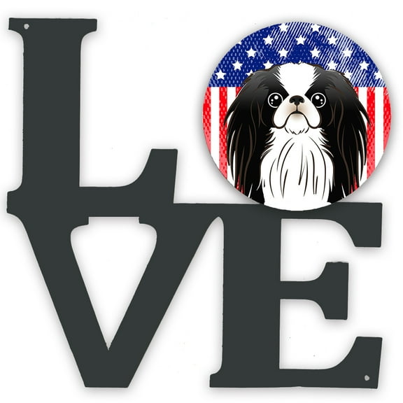 American Flag and Japanese Chin Metal Wall Artwork LOVE