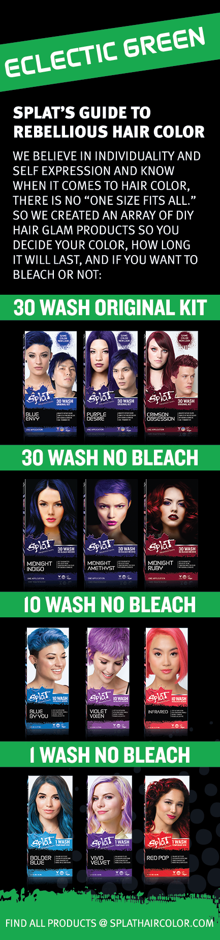 Splat 1 Wash Eclectic Green Hair Color, Temporary Bleach Free Green Hair Dye - image 5 of 8