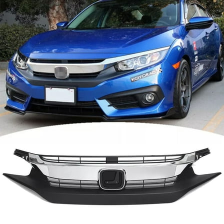 For 2016 2017 2018 Honda Civic 10th Sedan Front Upper Bumper Chrome Grill Grille