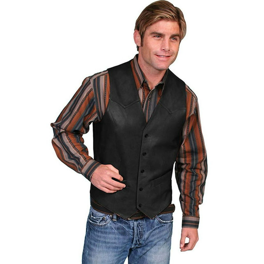 Scully Leather - Scully Western Vest Mens Lambskin Leather Button Black ...