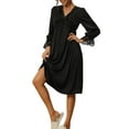 thumbnail image 1 of Pijamas de satén para mujer INSPIRE CHIC, con mangas largas, encaje en el escote en V, vestido largo casual, camisones de noche, ropa de estar en casa, color negro, 1 of 6
