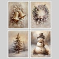 thumbnail image 3 of PixonSign Framed Wall Art Vintage Christmas Bells, Wreath, Snowman, and Tree Posters, Set of 4 Celebration & Holidays Illustrations Wall Decor, Adhesive Canvas Prints - 12"x16" White, 3 of 5