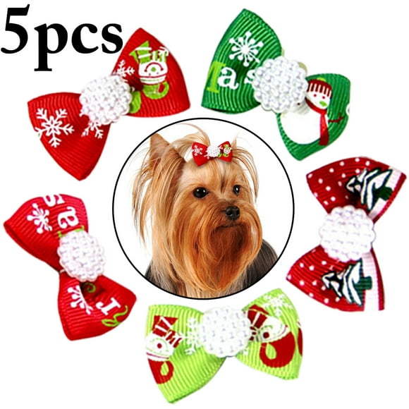 5PCS Pet Hair Bow Pearl Décor Cheveux de Chien Bow Pet Hair Accessoires pour Noël
