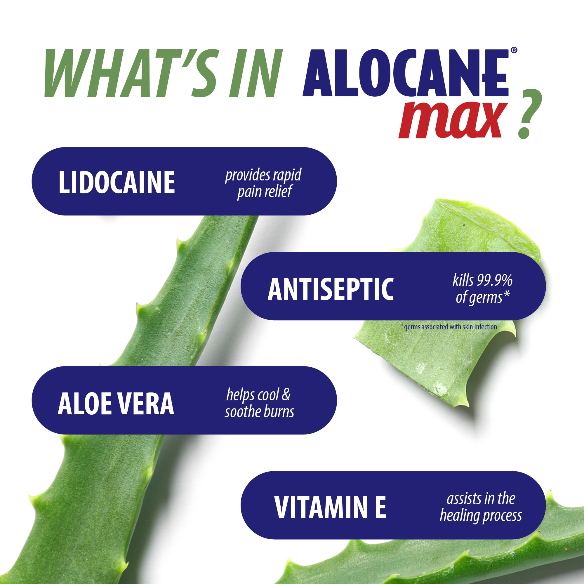 ALOCANE Max Maximum Strength Burn Gel with Antiseptic, 4% Lidocaine, Fast Pain Itch Relief, First Aid Treatment 2.5 fl oz