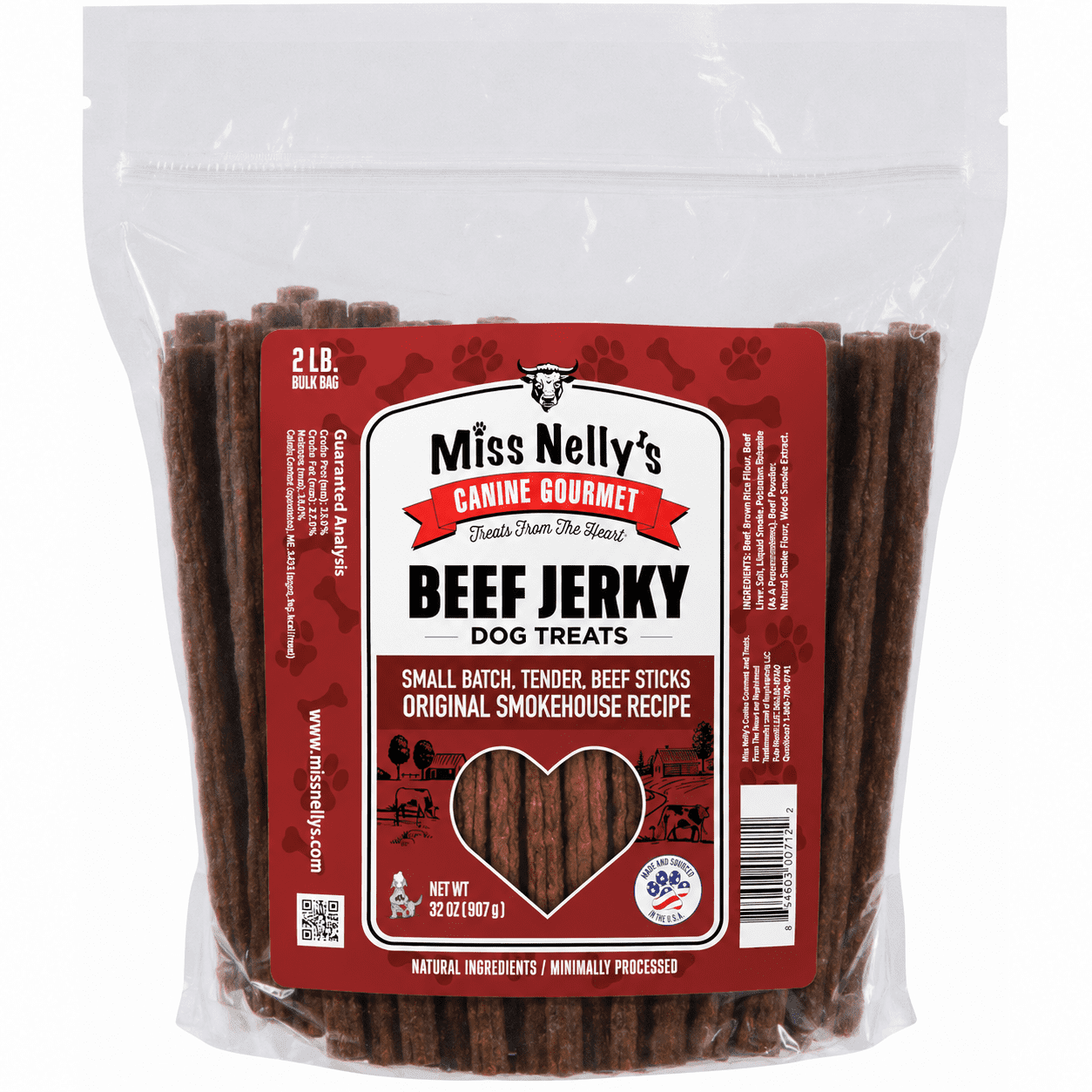 Miss Nelly's Canine Gourmet - Dog Jerky Treats - Beef Sticks - USA Made and Sourced - Original Smoke House Recipe - Small Batch - Clean Natural Ingredients - Minimally Processed - 2lb. Bulk Bag