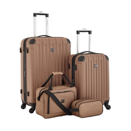 Travelers Club 4-Piece Hard Side Spinner Travel Luggage Set, Mocha Brown