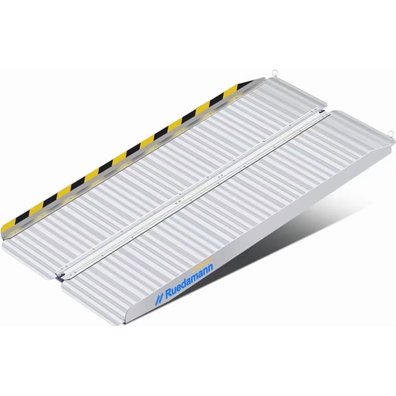 Ruedamann 5ft Aluminum Folding Threshold Ramp Wheelchair Ramps for Wheelchairs,Steps,Stairs,Curbs,Doorways,Non-Skid Surface Portable Wheelchair Ramp (MR607M-5)