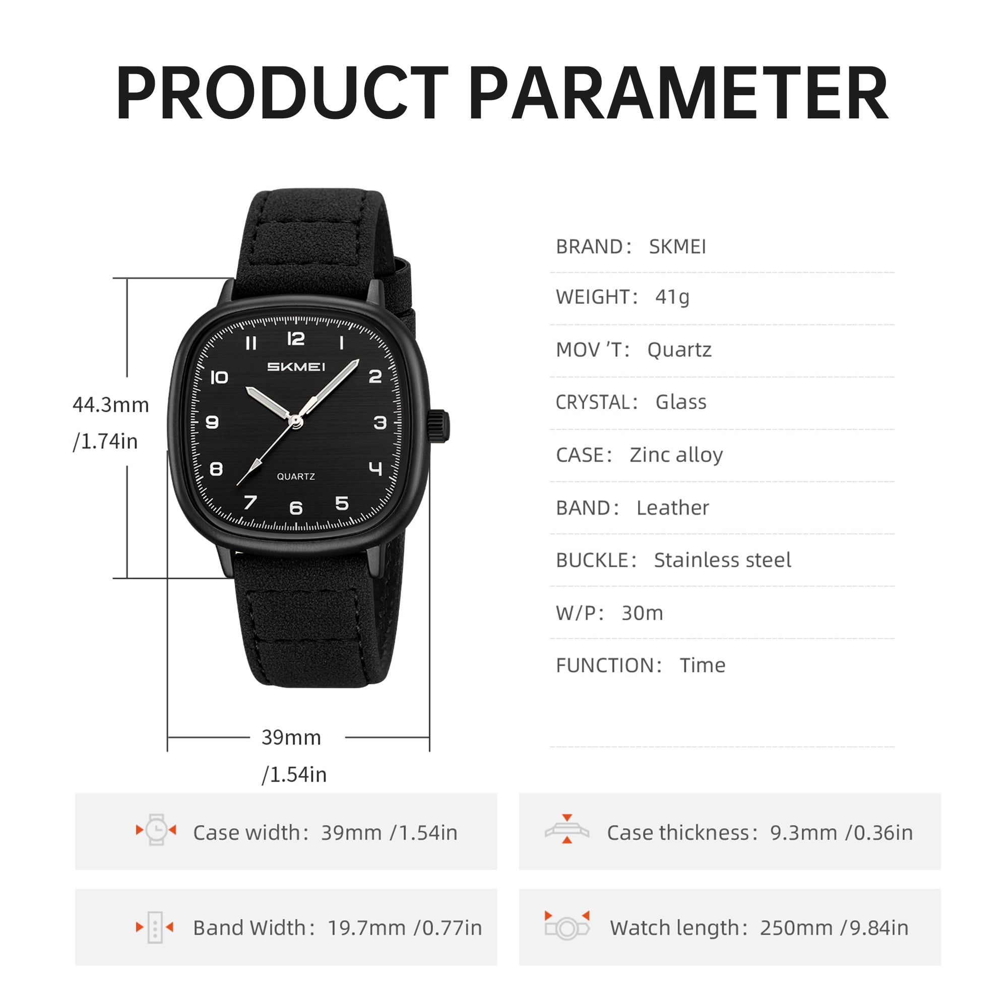 SKMEI Men Watch Fashion Minimalist Quartz Waterproof Wrist Watches for Mens Big Face Business Casual Watch，Leather Watch Strap