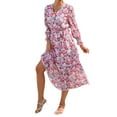 thumbnail image 3 of hirigin Women Midi Dress, Long Sleeve V Neck Flower/Leopard Print Fall Dress with Belt for Daily Party, 3 of 9