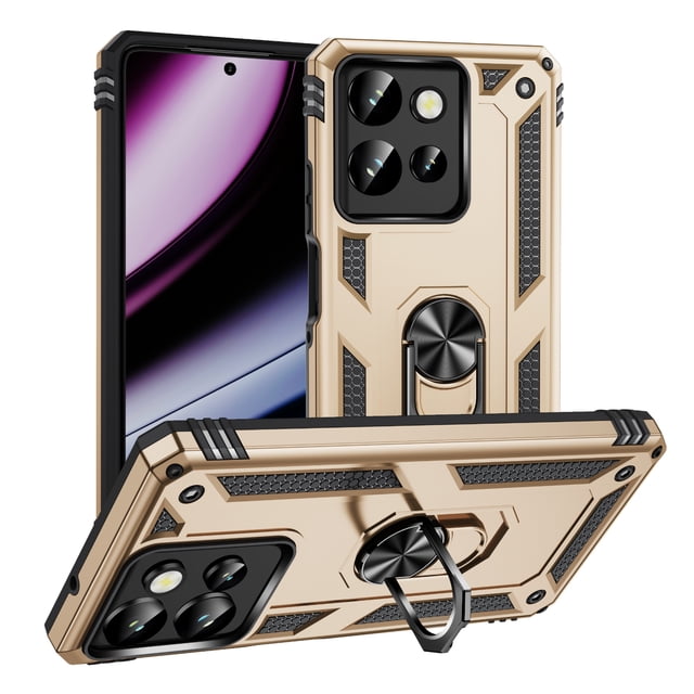 Compatible with Moto G 5G(2025) Protective Case,Heavy Duty Shockproof Armor Phone Case with 360° Rotating Metal Ring Holder Kickstand Military Grade Protection Rugged Cover,Gold