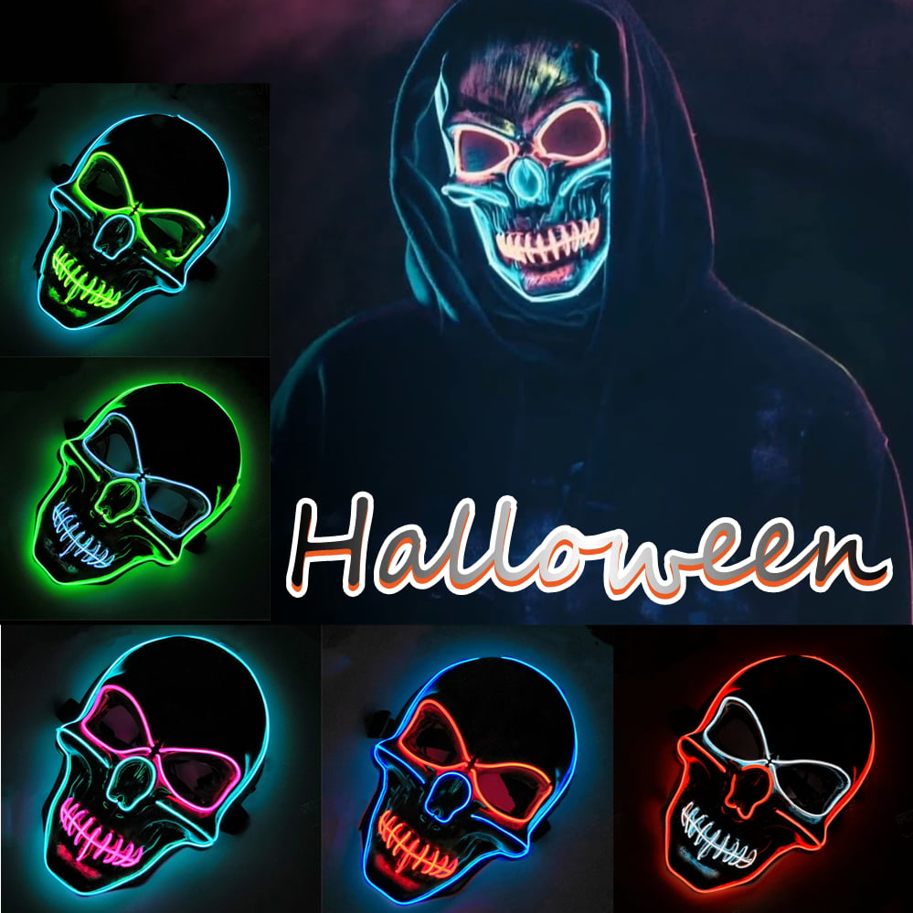 Carnival Autocare Halloween LED Light Up Mask Scary Skull Mask Specially Designed for Festival Cosplay Halloween Rave Costume Masquerade Parties Blue Gifts