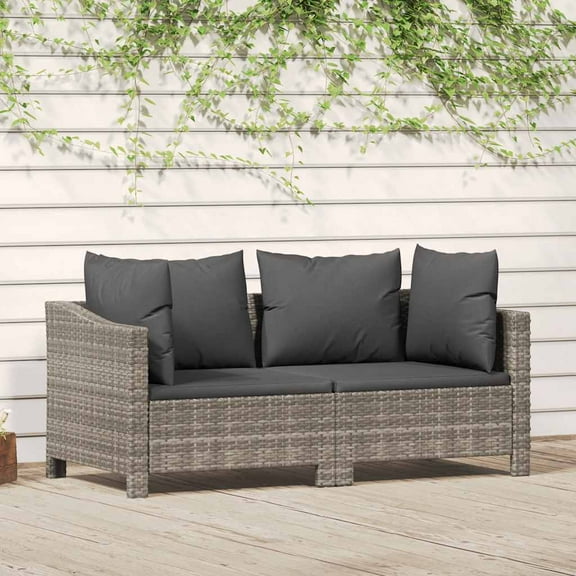 vidaXL 2 Piece Patio Lounge Set with Cushions Gray Poly Rattan