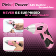thumbnail image 6 of Pink Power 3.6V Cordless Electric Screwdriver - Pink Tool Set Small Screw Gun Mini Battery Operated Screwdriver Set, 6 of 8