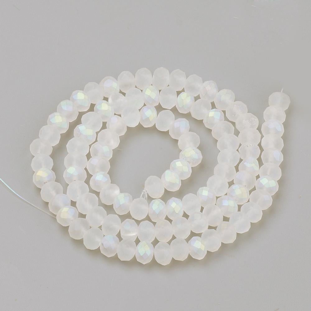 Electroplate Glass Beads Strands Faceted Half Plated Matte Style Rondelle Clear AB 6x4.5mm Hole: 1mm about 83~85pcs/strand 38~39cm