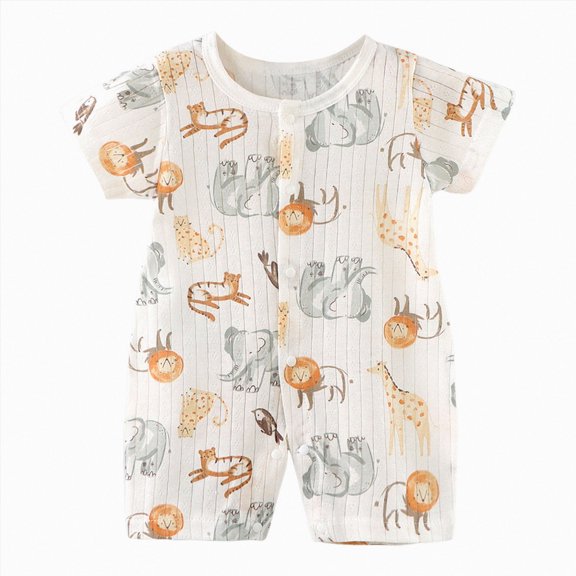 Dagaeig Baby Boy Cloths Casual Print O Neck Button Romper Short Sleeve Newborn Boy Girl Cute Clothes 0 3 6 9 12 18 24 Months Baby Girl Summer Clothes Size 6-12 Months