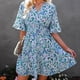 thumbnail image 3 of Vestido cruzado con cuello en V y manga corta con volantes para mujer, vestido informal con cinturón y estampado floral para citas, flor azul S, 3 of 6