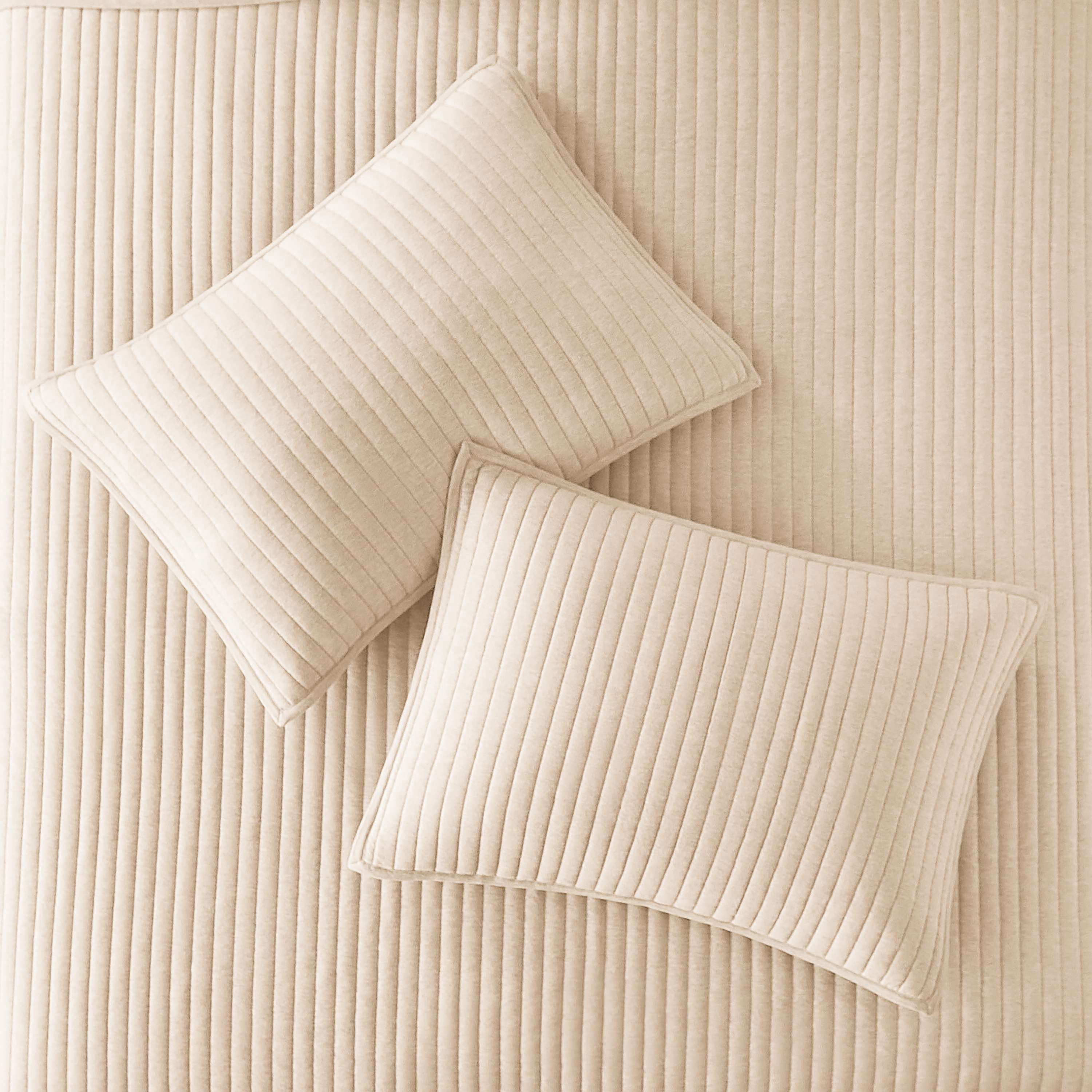 Mainstays Standard Pillow Sham - Beige Soft Jersey, Cotton-Rich T-Shirt Soft Decorative Bed Sham, 2 Pack