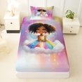 thumbnail image 3 of Castle Fairy Cute Angel Girl Twin Sheets 3pcs,Sparkle Cloud Pattern Bedding,Pink White,1 Fitted Sheet, 1 Flat Sheet and 1 Pillowcase, 3 of 6
