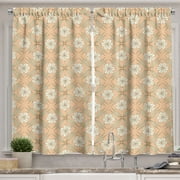Ambesonne Floral Kitchen Curtains, Vintage Lily Flowers, 55"x39", Tan Peach and Off White