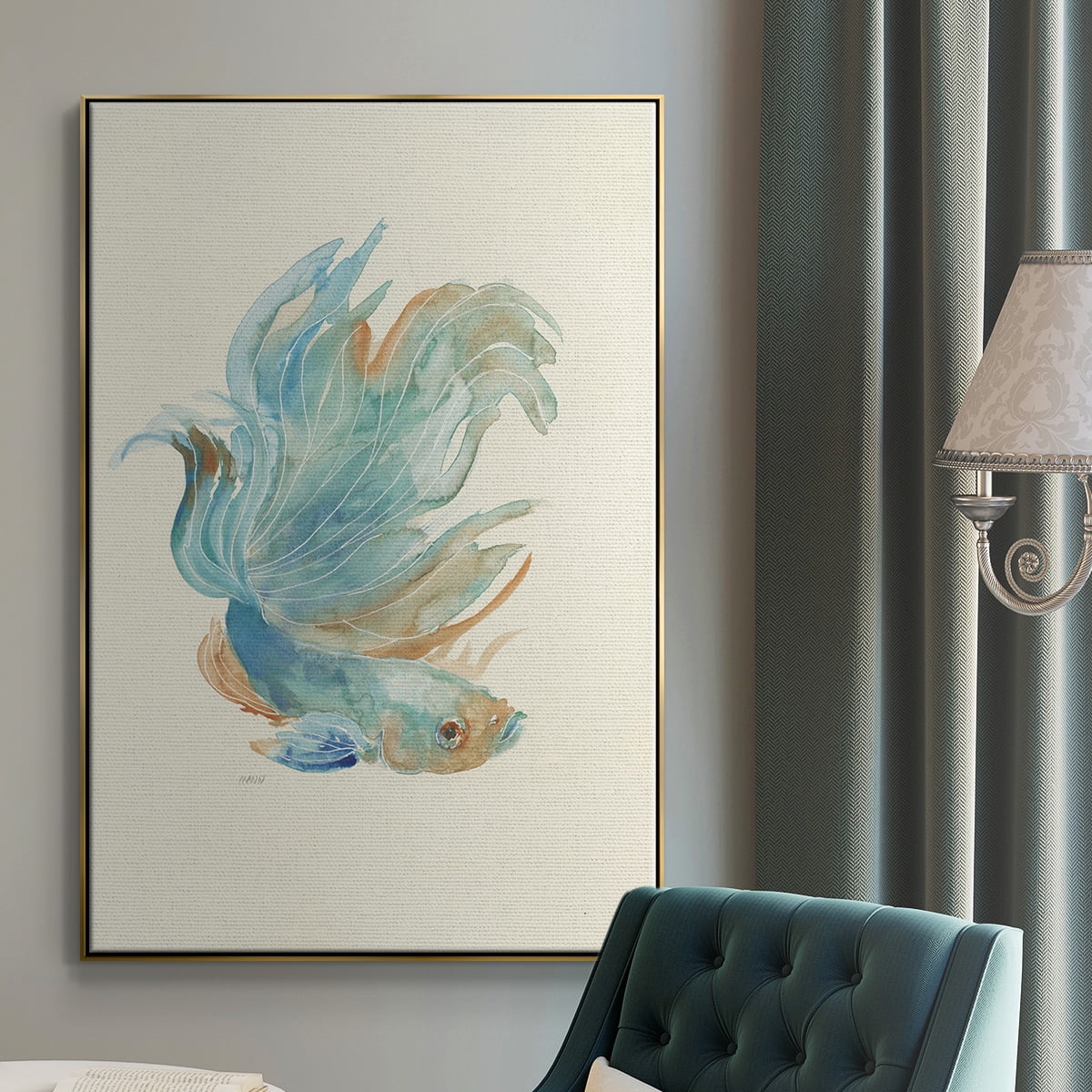 Betta I Framed Premium Gallery Wrapped Canvas - Ready to Hang - 27 x 41 - Gold Floating Frame