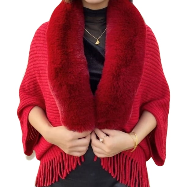 Guardurnaity Chal suelto de punto para mujer, borlas, viajes, vacaciones, fiesta, accesorios de fotografía, cárdigan térmico cálido lavable para mujer Abrigos y chamarras Rojo Guardurnaity AP013843-04