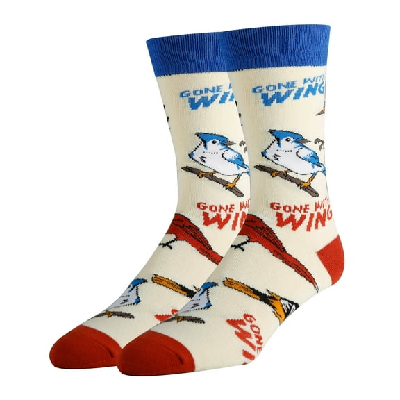 Mens Novelty Funny Crew Socks, Birds the Word, Colorful Dress Cotton Socks Crazy Fashion Socks
