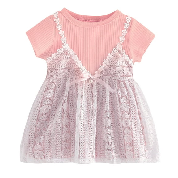 URMAGIC Newborn Baby Girls Lace Strap Princess Dress Summer Knit Tops Sun Dress Beach Sundress