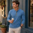 thumbnail image 2 of AZoiNM Men's Henley Neck Long Sleeve T-Shirt Soft Stretch Slim Fit 4 Button Placket Casual Top, 2 of 10