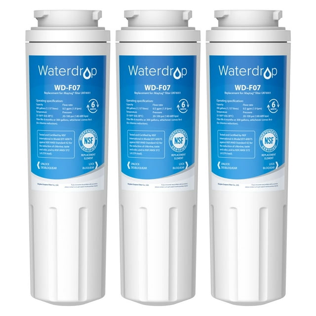 Waterdrop UKF8001 Filtro de agua para refrigerador 4, repuesto para Whirlpool® EDR4RXD1, EveryDrop® Filter 4, Maytag® UKF8001AXX-750, UKF8001AXX-200, 46-9006, Puriclean II, WD-F07, 3 filtros