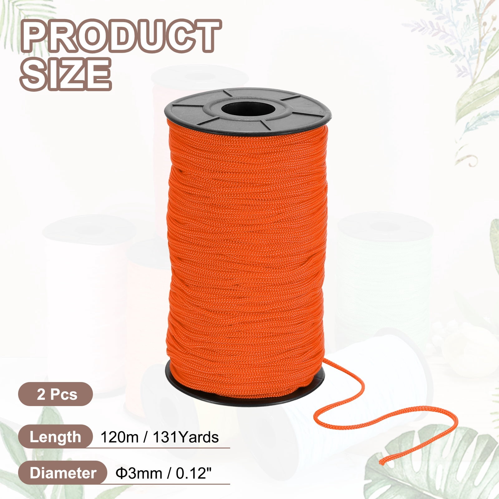 Uxcell 2 Pcs Polyester Macrame Cord, 3mm x 131 Yards Polypropylene Crochet Braided Rope Macrame Yarn for Wall Hangings Bag Craft Knitting, Deep Red