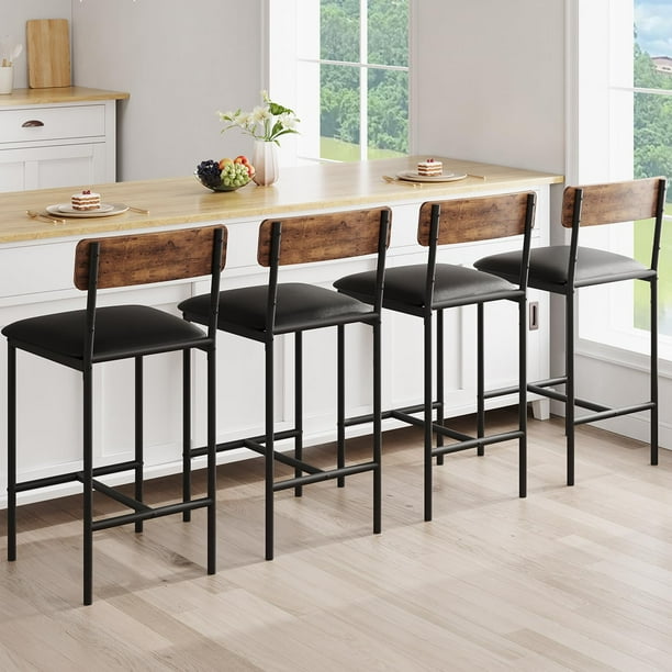 Yeshouse Juego de 2 o 4 taburetes de bar, taburetes tapizados de altura de mostrador con respaldo y reposapiés, taburetes de cocina para isla o barra, fácil montaje