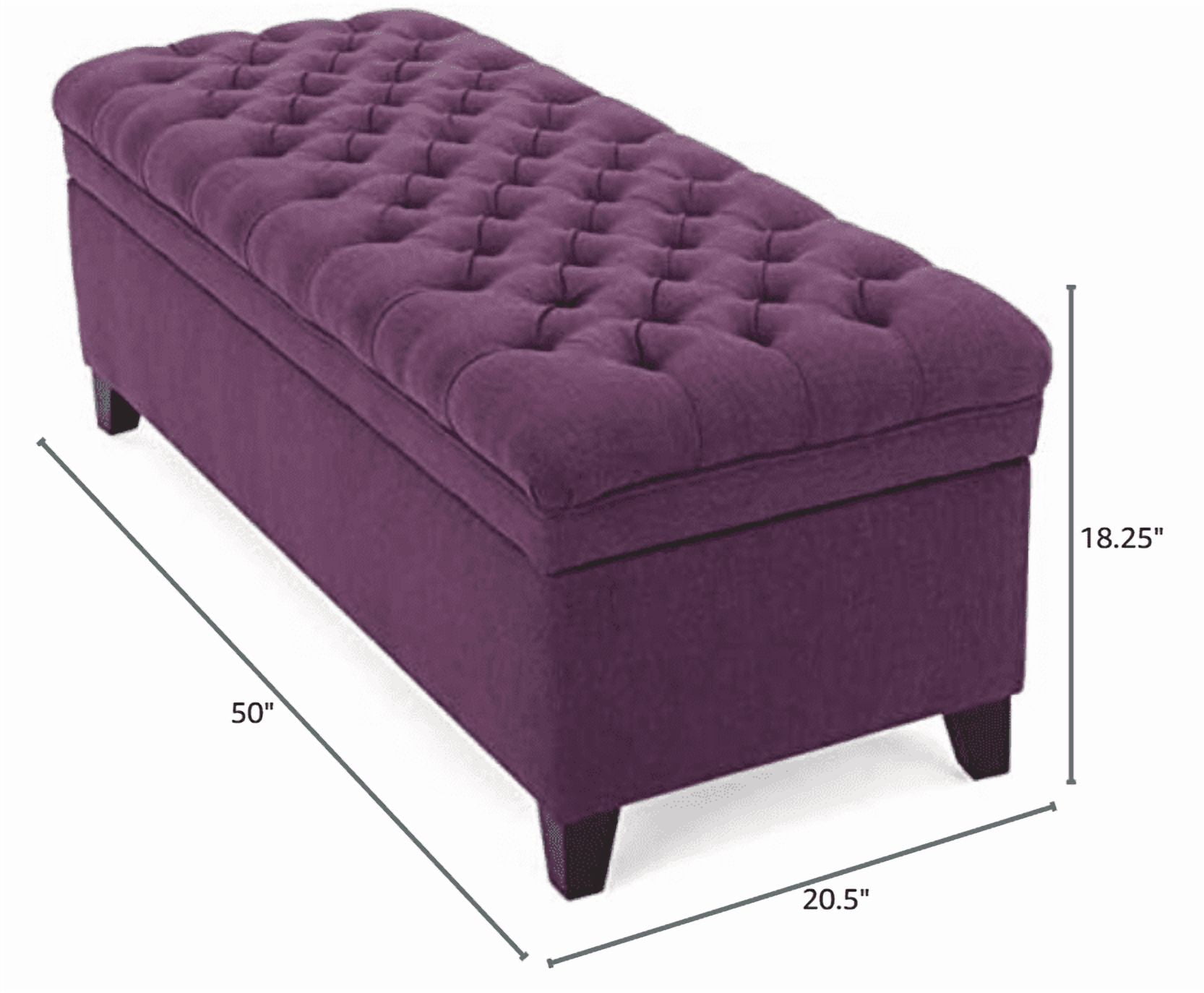 50" Storage Ottoman, Storage Ottoman Bench with Wooden Legs and Safety Hinge, Tufted Entryway Bedroom Bench, Holds up to 330 lb, for Living Room, Bedroom, Purple