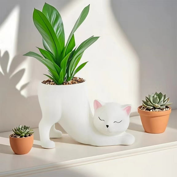 Cartoon Cute Cat Tail Flower Pot Creative Juicy Plant Resin Birthday Gift Desktop Decoration