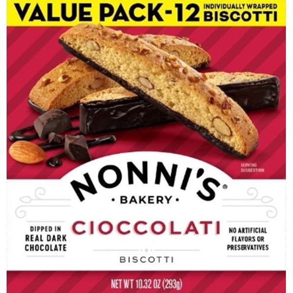 Nonni's Bakery, Cioccolati Almond Biscotti, Individually Wrapped, 10.32oz, 12ct Value Pack