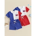 thumbnail image 4 of Aojekbee 4th of July Toddler Boys Outfits Flag Embroidery Contrast Color Short Sleeve T-Shirts Elastic Waist Shorts 2Pcs Clothes Set, 4 of 10