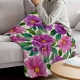 thumbnail image 3 of Purple Flowers Blanket Soft Cozy Warm Throw Blanket for Couch, Plush Fuzzy Flannel Fleece Blankets for Sofa, Spring Watercolor Floral Leaves Botanical Beige Bed Blankets Gifts for Men, 40"x60", 3 of 9