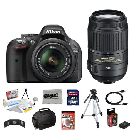 Nikon D5200 24.1 MP CMOS Digital SLR with 18-55mm f/3.5-5.6 AF-S DX VR NIKKOR Zoom Lens + Nikon 55-300mm f/4.5-5.6G ED VR AF-S DX Nikkor Zoom Lens + 10 Piece Accessory