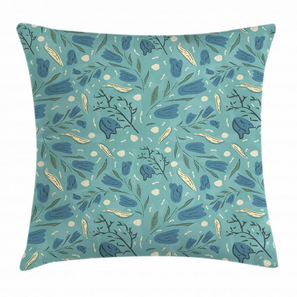 Seafoam Throw Pillow Cushion Cover, Hand Drawn Aquarelle with Floral