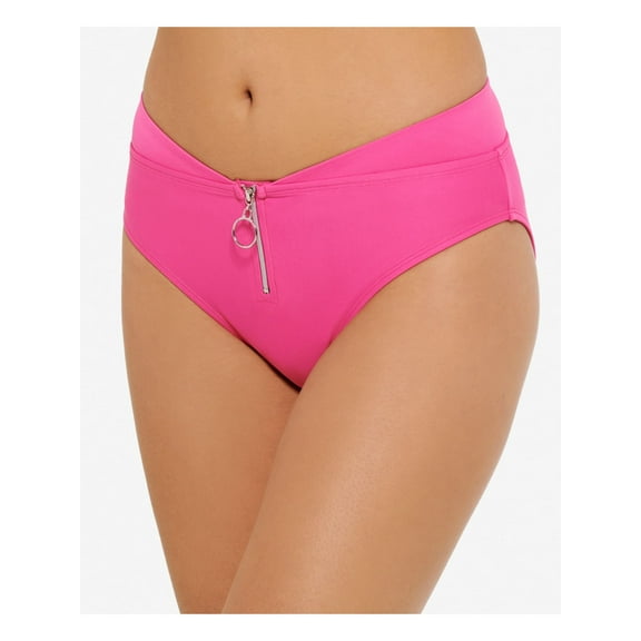 HULA HONEY Women's Pink Stretch V-Front Waistline Lined Zippered Full Coverage High Waisted Swimsuit Bottom XS